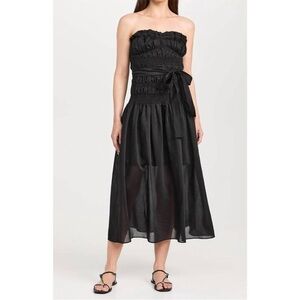 NWT TUCKERNUCK Moon River Dress Pleated Strapless Midi Length Gown Black Size M